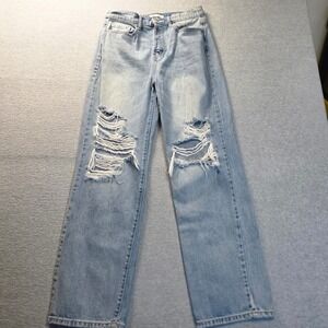 Willow + Root Womens 30x29 High Rise Straight Leg Jeans Distressed Light Wash